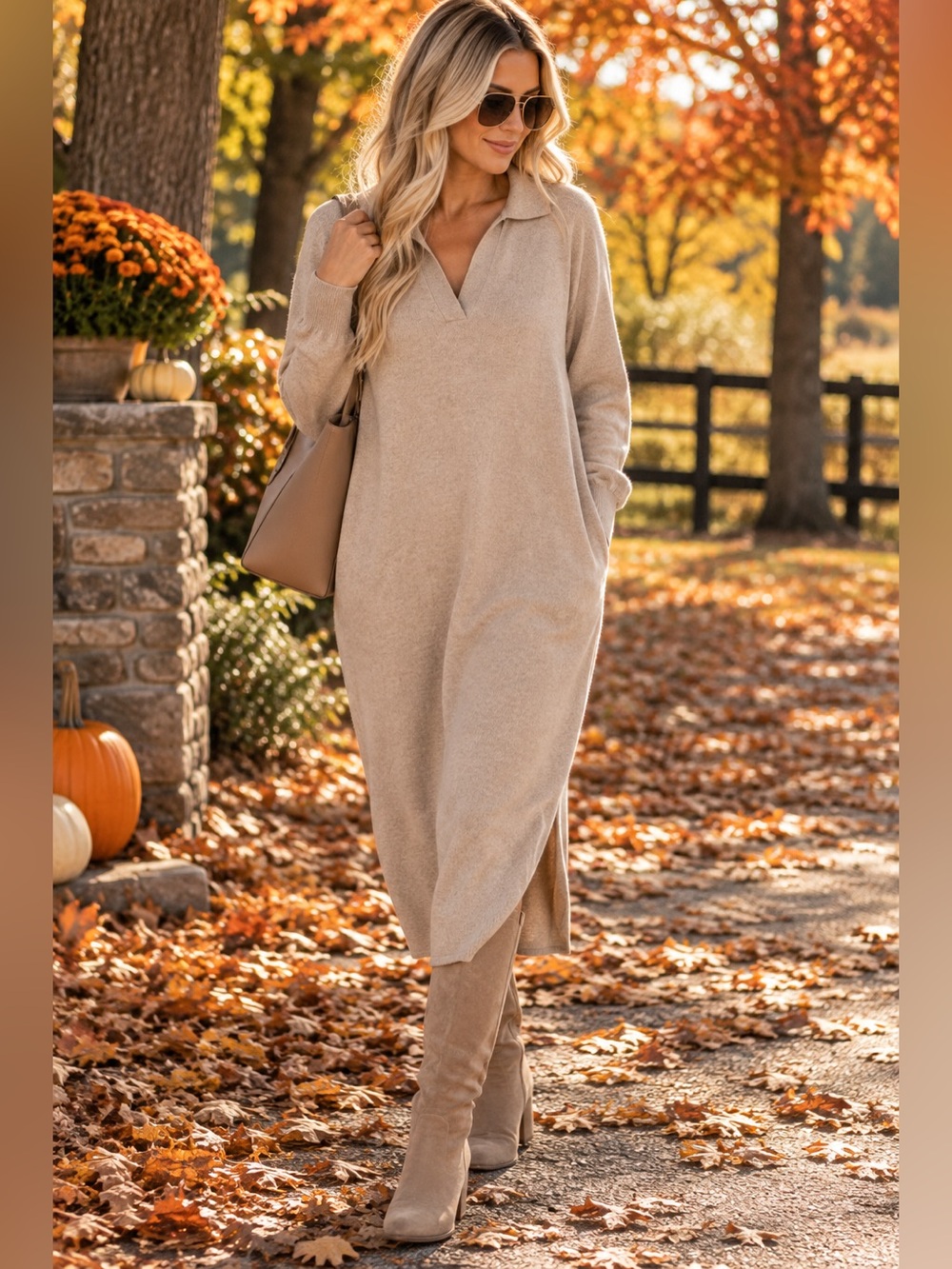 Faherty Cotton Sweater Dress Cozy Collar Maxi in Tan /light brown MSRP $248